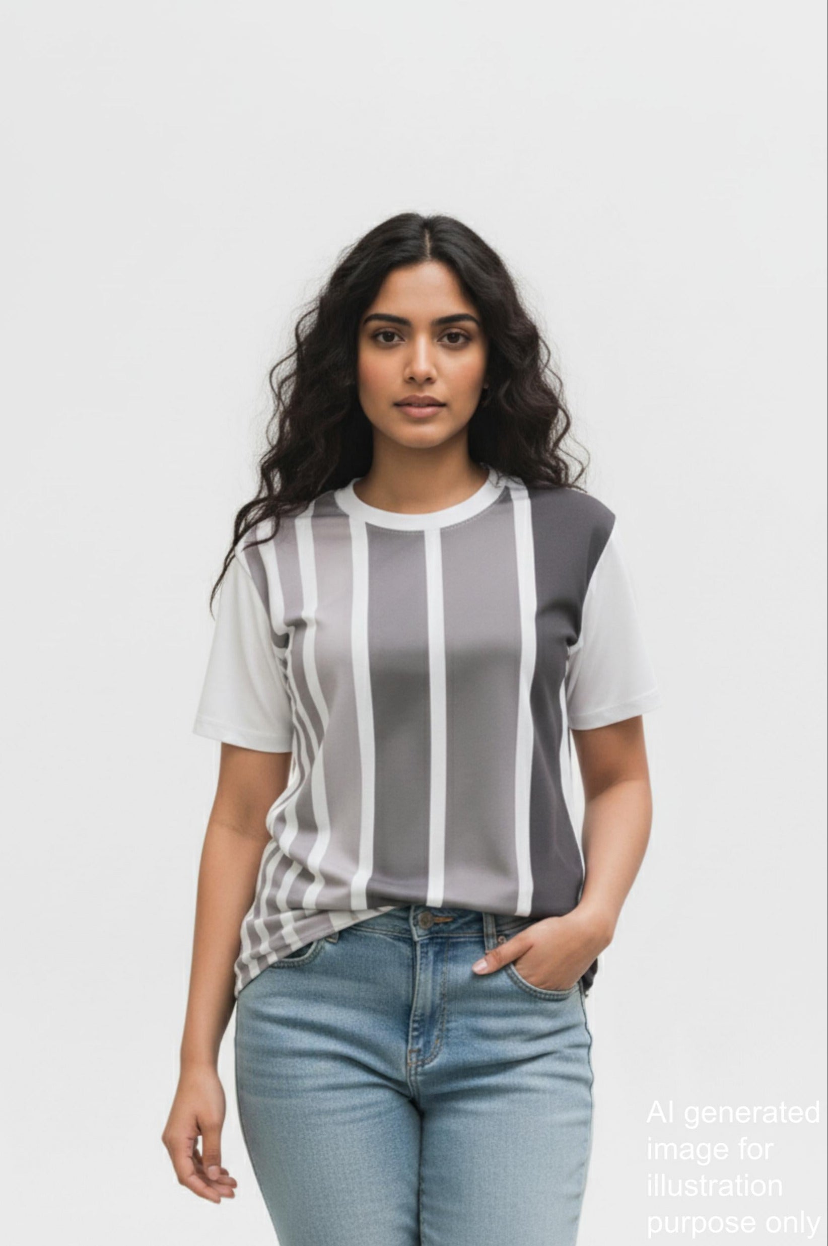 Unisex White Cotton T Shirt White with Grey Stripes