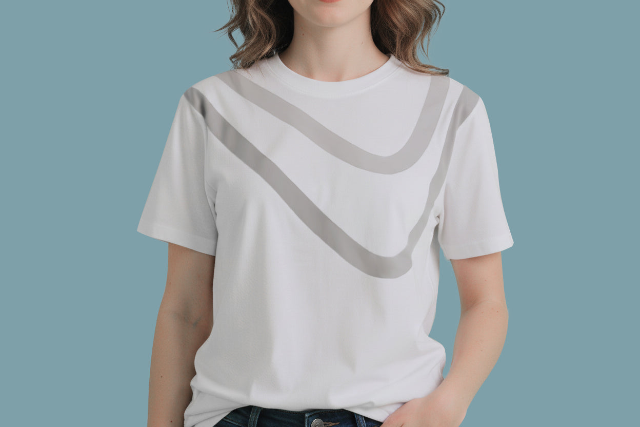 White Unisex Cotton T Shirt with Grey Stripes near Neck