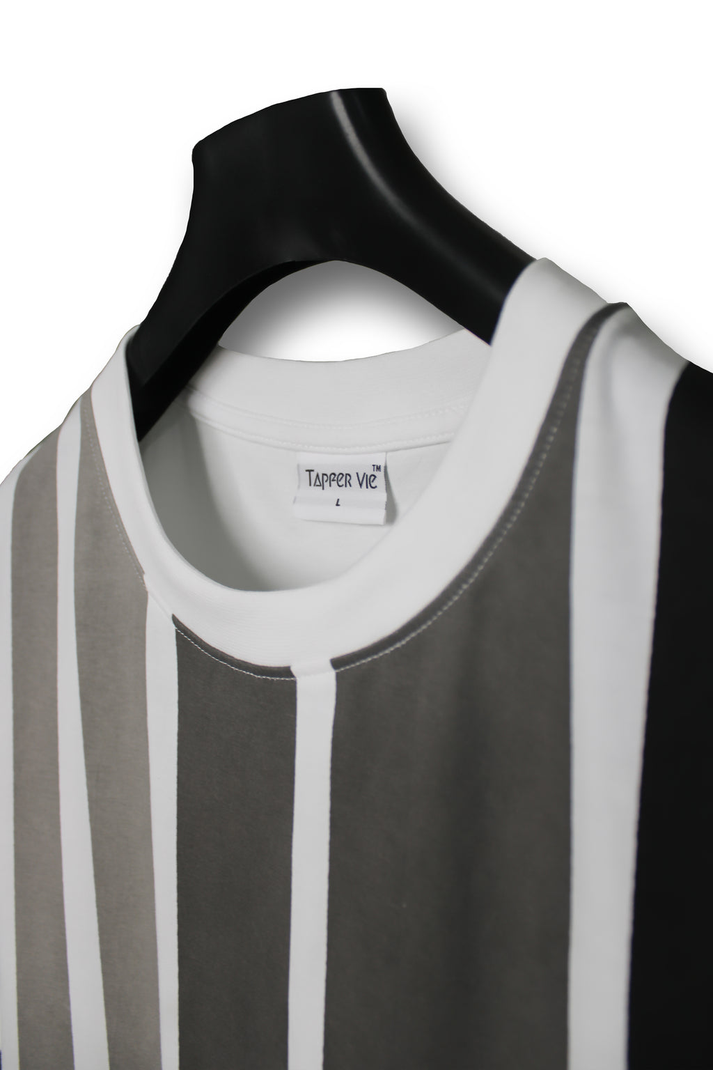 Unisex White Cotton T Shirt White with Grey Stripes