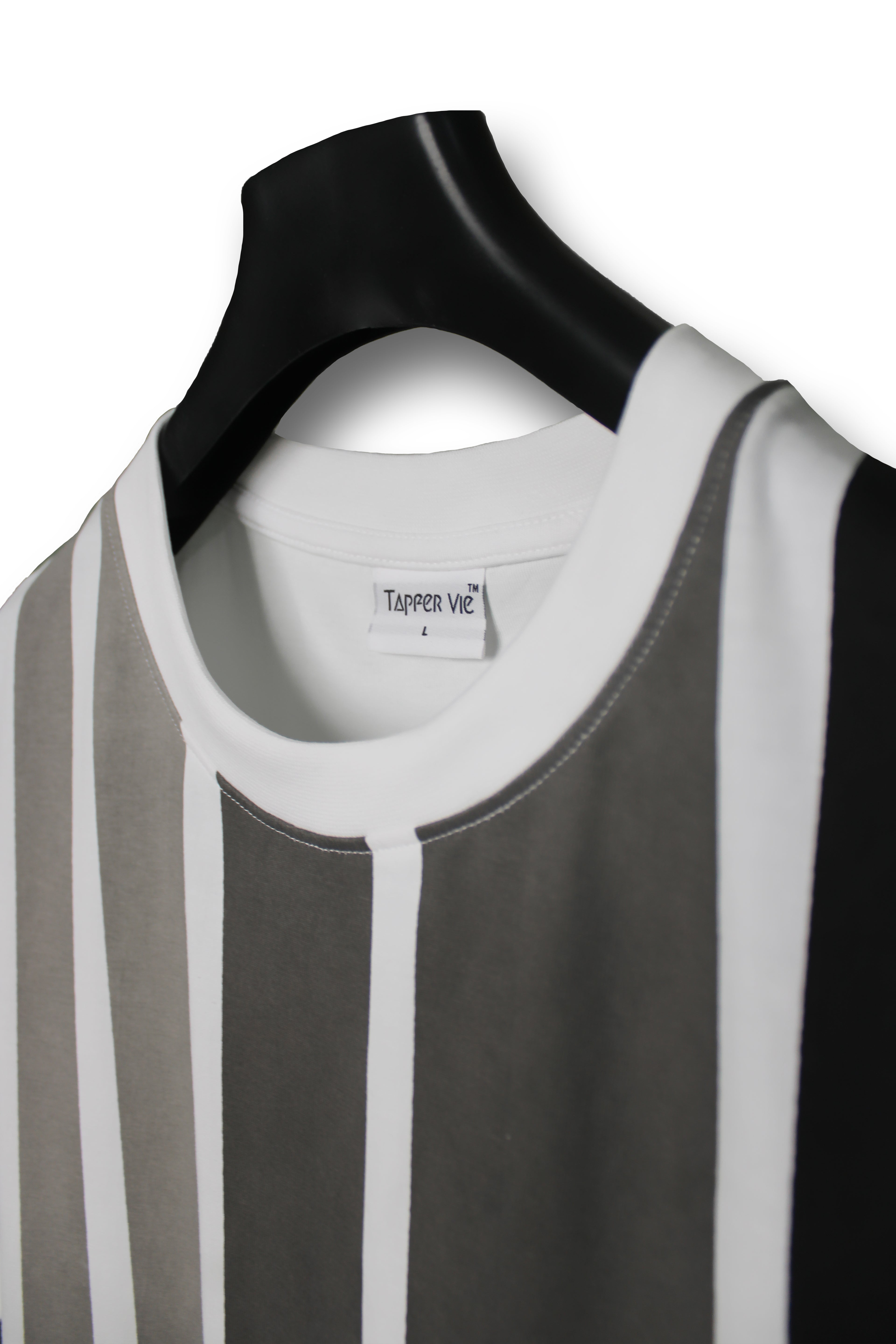 Unisex White Cotton T Shirt White with Grey Stripes