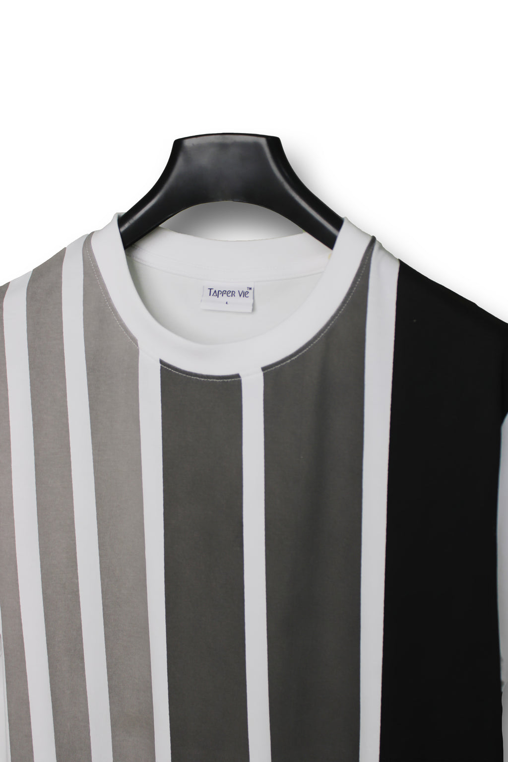 Unisex White Cotton T Shirt White with Grey Stripes