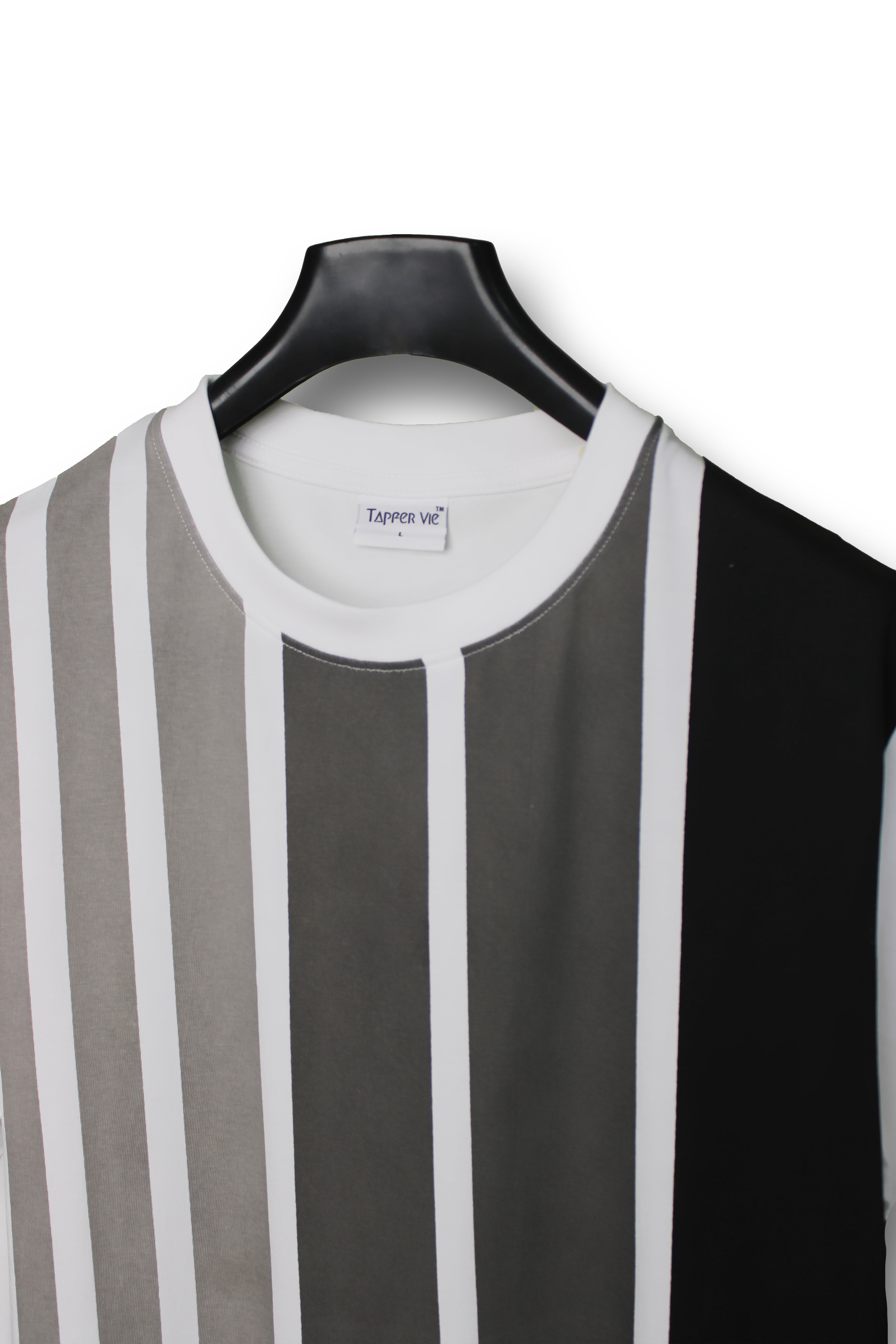 Unisex White Cotton T Shirt White with Grey Stripes
