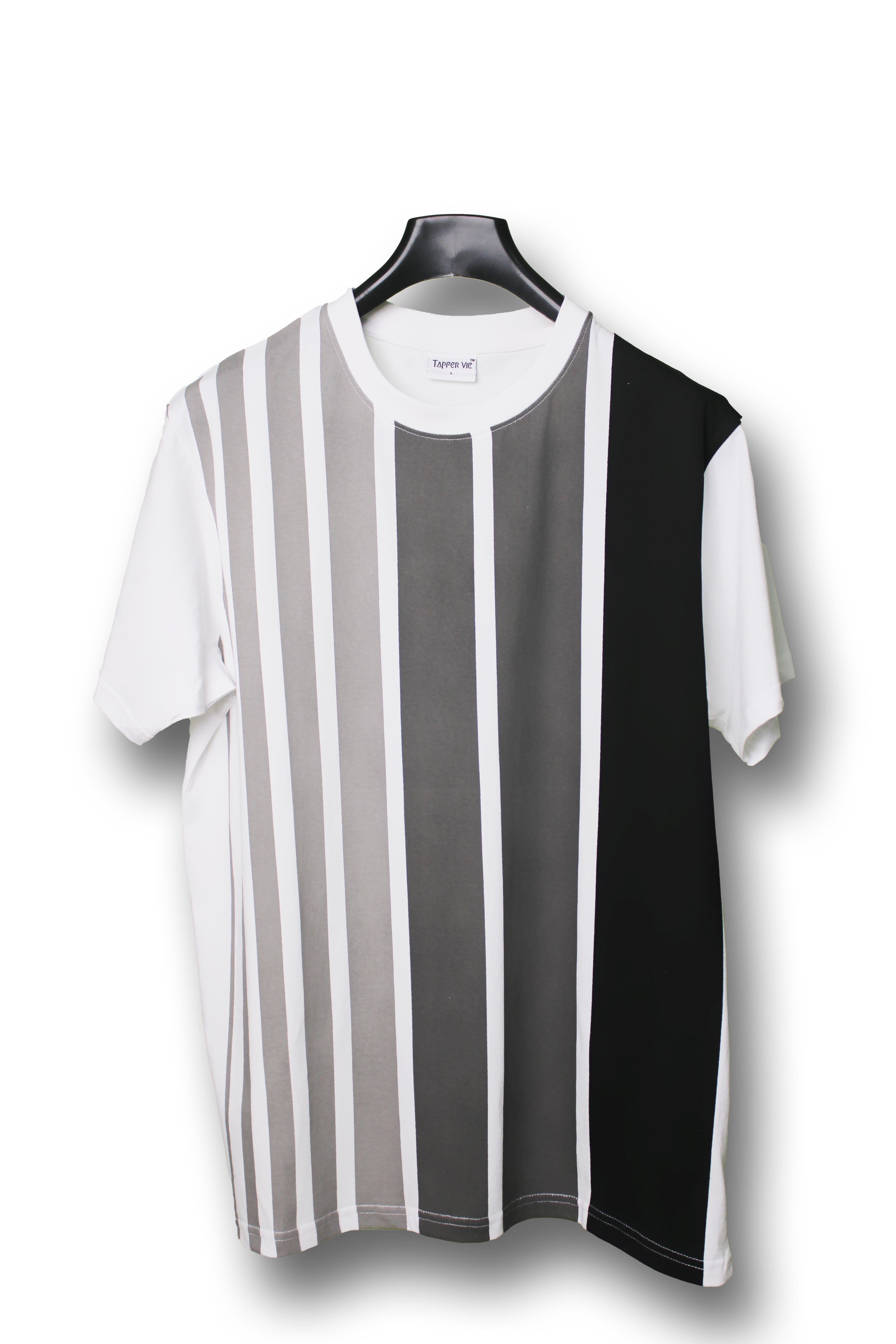 Unisex White Cotton T Shirt White with Grey Stripes